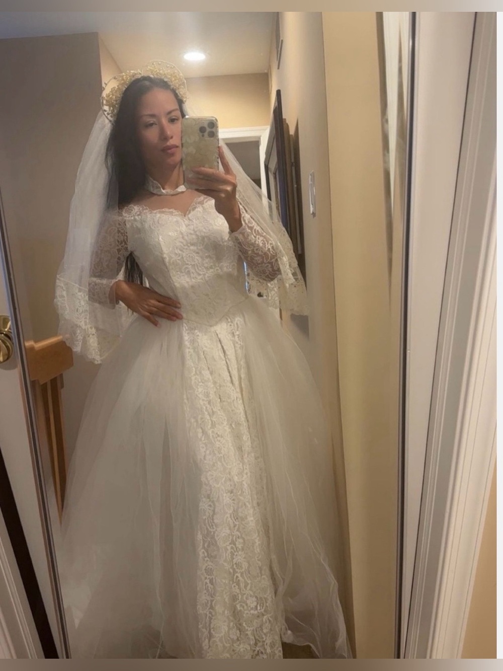 Vintage Victorian inspired wedding gown set with veil , headpiece & ring pillow